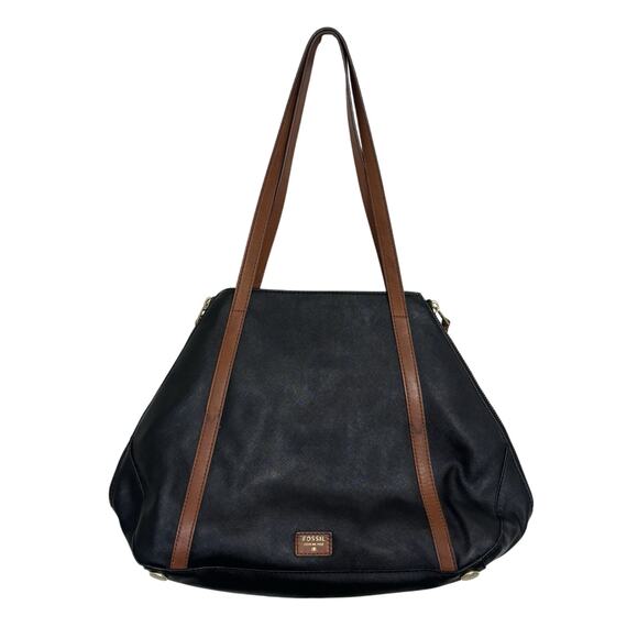 Fossil Black & Brown Expandable Shoulder Bag Casual Classic Boho Travel - Picture 1 of 10